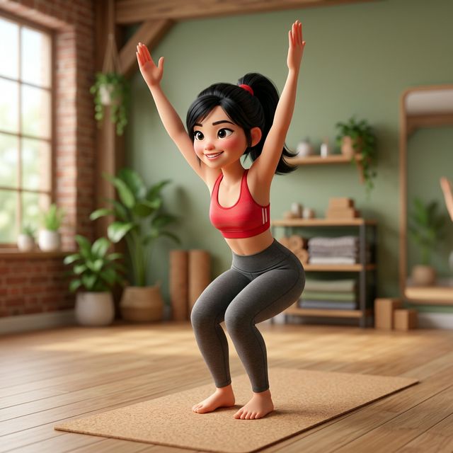 Tư thế Chair Pose ghế minh hoạ 3D Pixar