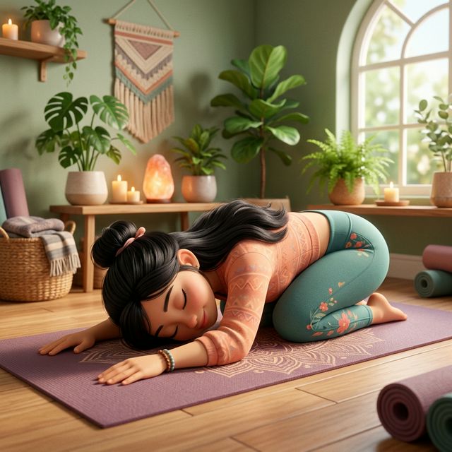 Tư thế Child Pose em bé minh hoạ 3D Pixar