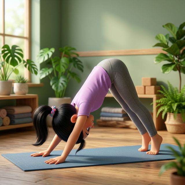 Tư thế chó úp mặt minh hoạ 3D Pixar