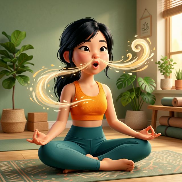 Tư thế Kapalabhati thở lửa minh hoạ 3D Pixar