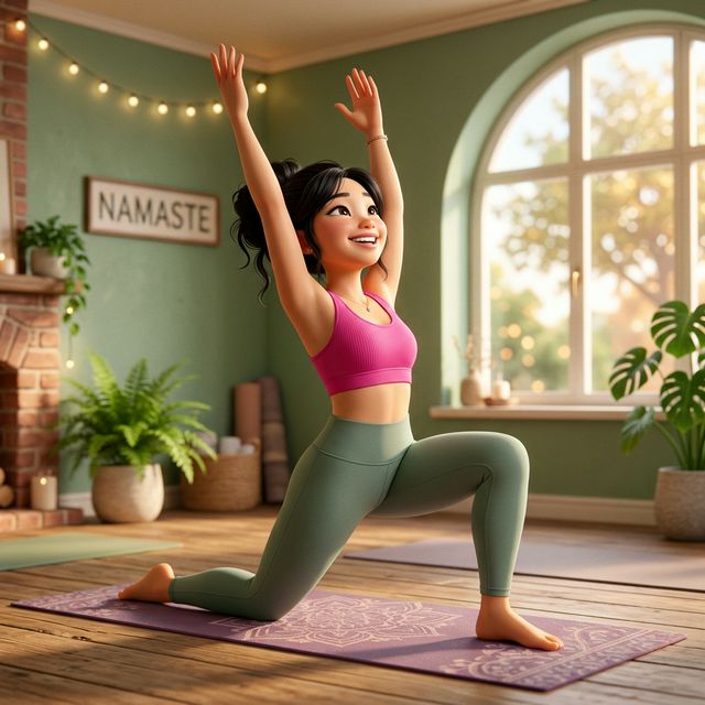Tư thế Low Lunge lunge thấp mở hông minh hoạ 3D Pixar