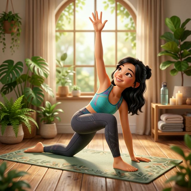 Tư thế Low Lunge Twist minh hoạ 3D Pixar