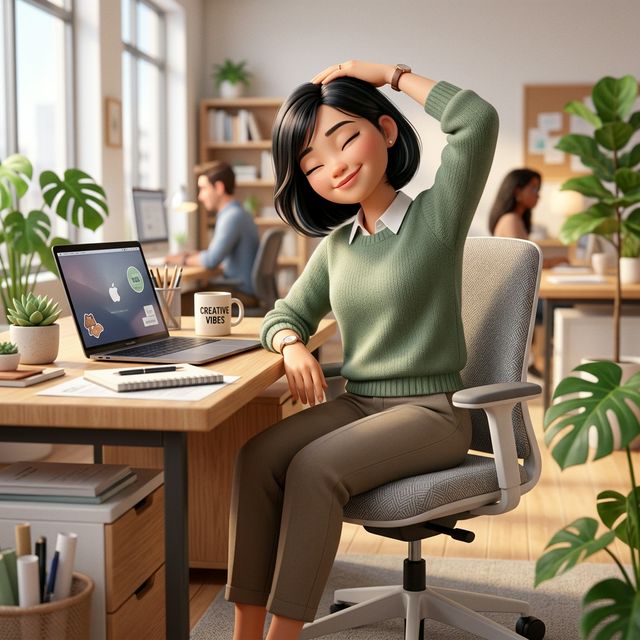 Neck Release thả cổ tại văn phòng minh hoạ 3D Pixar