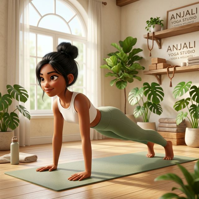 Tư thế Phalakasana tấm ván minh hoạ 3D Pixar