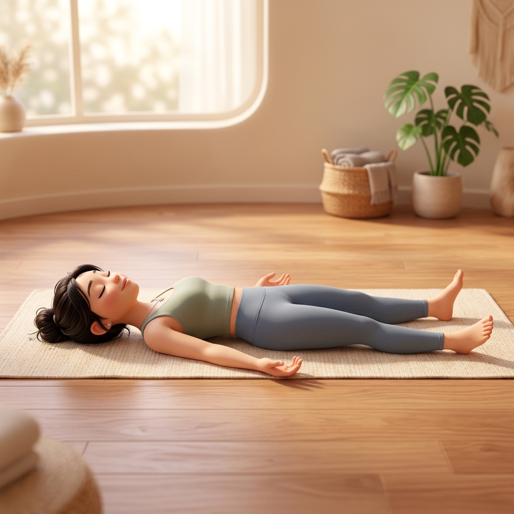 Tư thế Savasana minh hoạ 3D Pixar