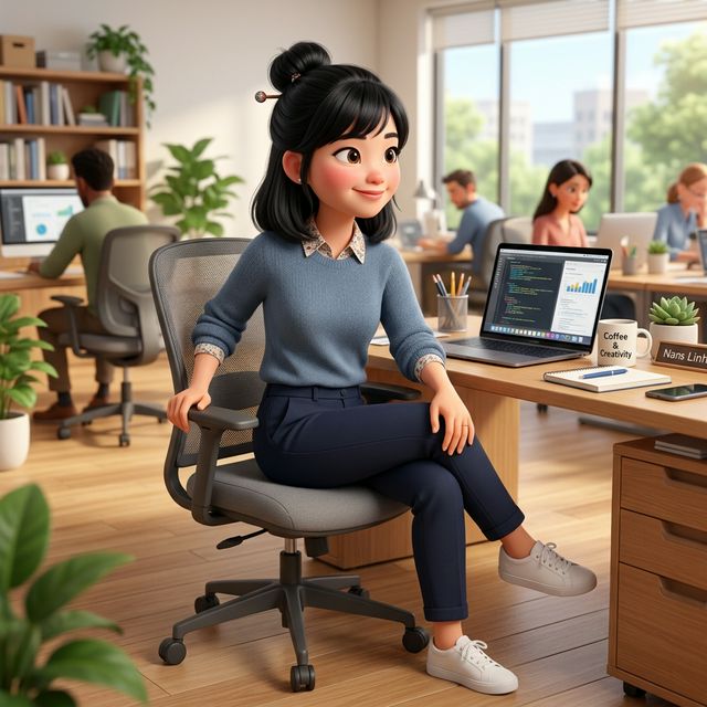 Seated Twist xoắn ngồi tại văn phòng minh hoạ 3D Pixar