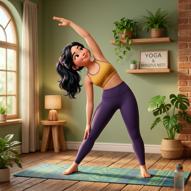 Tư thế Standing Side Bend nghiêng bên minh hoạ 3D Pixar