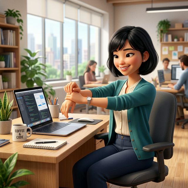 Wrist Stretch kéo giãn cổ tay tại văn phòng minh hoạ 3D Pixar